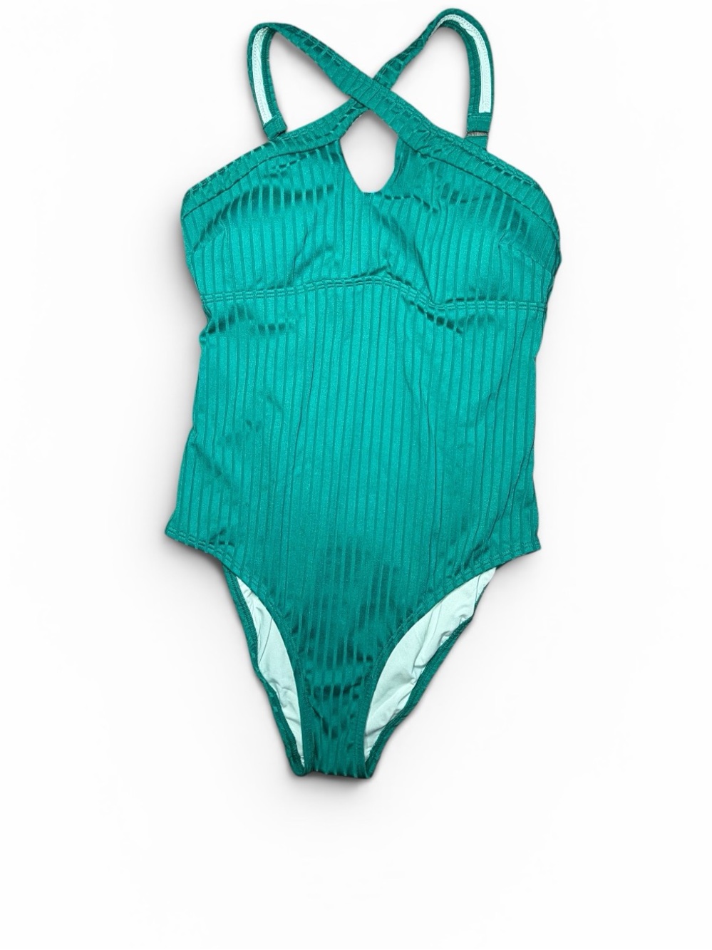 NWT CUPSHE Ribbed Emerald Green One Piece Swimsuit Crisscross Neck Medium